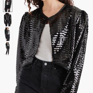 Steve Madden jacket Sequins are rectangular ‘Juliet’ Cropped Size XS S black NWT
